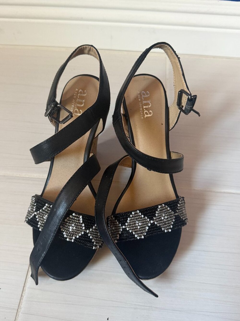 Black Wedge Sandal Heels by Ana A New Approach